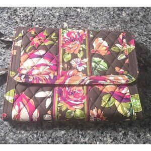 Vera Bradley RetiredEnglish Rose Pink Brown Quilt Jewelry Roll Travel Case.HL249
